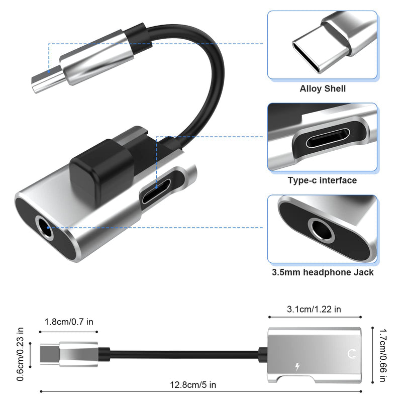 Asobilor USB C to 3.5mm Headphone and Charger Adapter, 2-in-1 USB C to Aux Audio Jack Hi-Res DAC and Fast Charge Dongle Cable Compatible with Galaxy/Pixel/Note Series