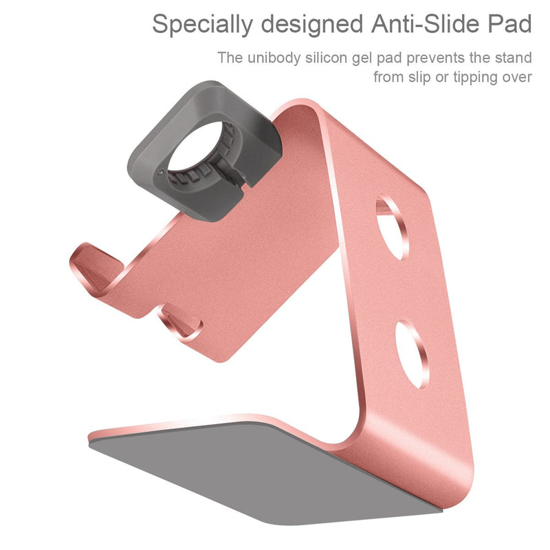 Tranesca 2-in-1 Charging Stand Compatible with Apple Watch Series 7/6/5/4/3/2/1/SE (38mm/40mm/41mm/42mm/44mm/45mm) and iPhone/iPad (Rose Gold) Rose Gold