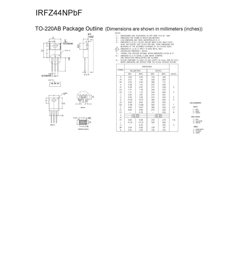 Chanzon 10pcs IRFZ44N TO-220 Mosfets Transistor 49A 55V Sic Power MOSFET Transistors