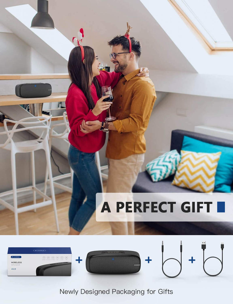 LENRUE Bluetooth Speaker, Wireless Portable Speaker with Loud Stereo Sound, Rich Bass, 12-Hour Playtime, Built-in Mic. Perfect for iPhone, Samsung and More Black