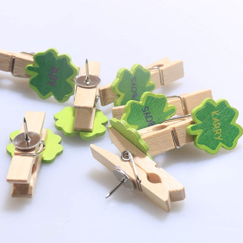 haowei 20 Pcs Creative Wooden Clip Thumbtack Four-Leaf Clover Decoration Push Pin Photo Wall Cork Board Bulletin Board Use Nail Paper Picture Postcard File Memo Note Menu Drawing Pin Accessories