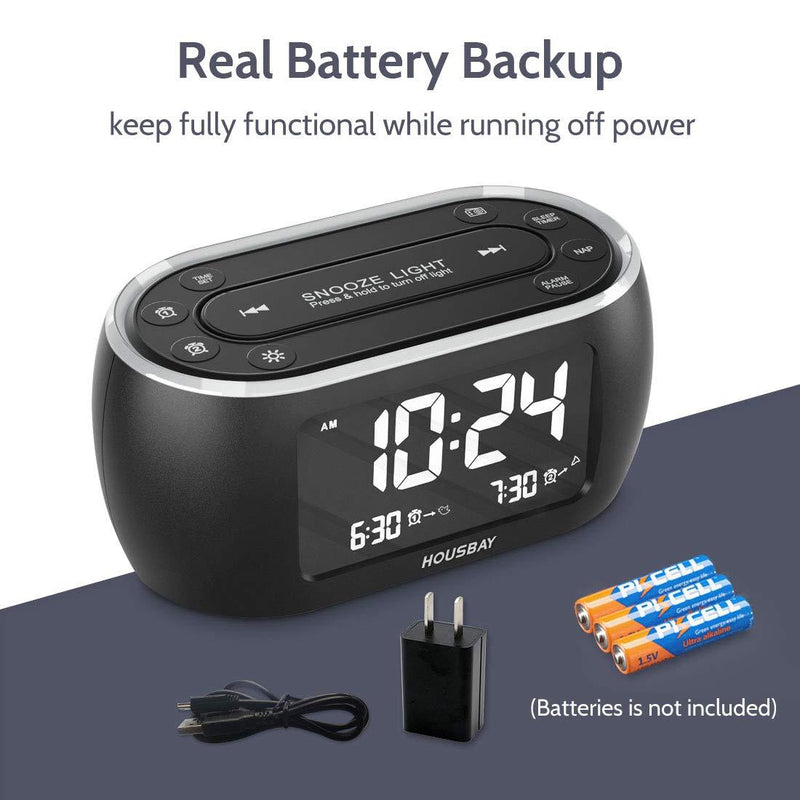 Housbay Glow Small Alarm Clock Radio for Bedrooms with 7 Color Night Light, Dual Alarm, Dimmer, USB Charger, Battery Backup, Nap Timer, FM Radio with Auto-Off Timer for Bedside Black