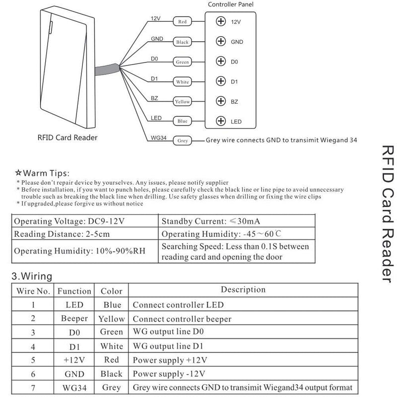 BSTUOKEY RFID Reader Proximity Card Reader Wiegand 26/34 Bit Output Door Access Reader Waterproof IP68 Access Control 125KHZ Card Reader with 10 Color Key