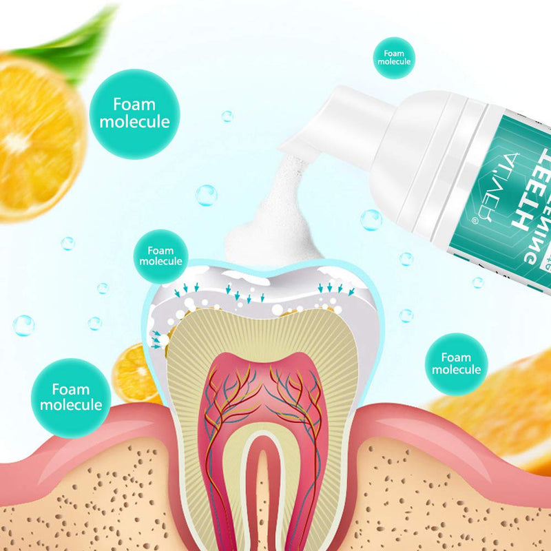 Teeth Whitening Toothpaste, 2 Pack Citrus Baking Soda Toothpaste, Foam Whitening Toothpaste, Ultra-fine Mousse Foam Deeply Cleaning Gums, Stain Removal, Natural Mouth Wash Water (2 x 60ml) 2.11 Fl Oz (Pack of 2)