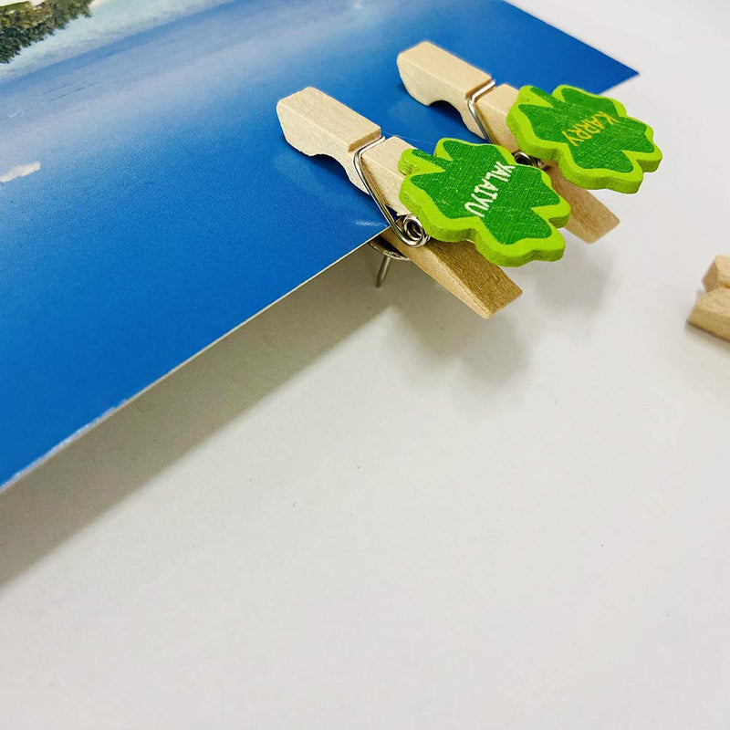 haowei 20 Pcs Creative Wooden Clip Thumbtack Four-Leaf Clover Decoration Push Pin Photo Wall Cork Board Bulletin Board Use Nail Paper Picture Postcard File Memo Note Menu Drawing Pin Accessories