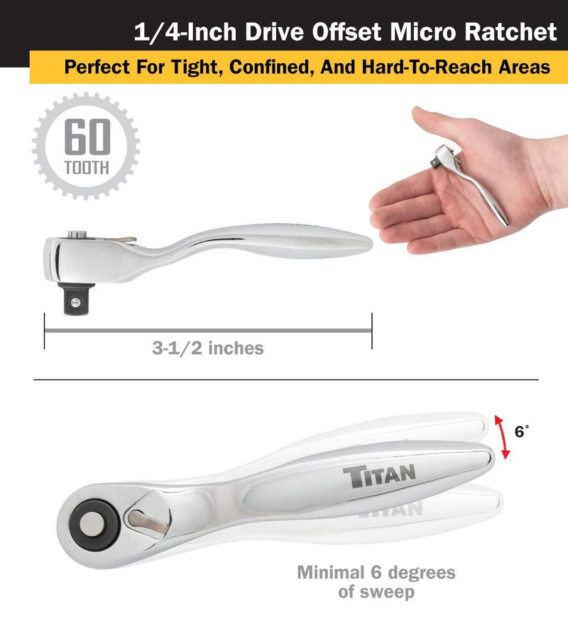 Titan 11203 2-Piece Offset Micro Ratcheting Bit Driver and Ratchet Set Offset Bit Driver and Ratchet