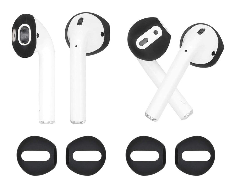 IiEXCEL (Fit in Case) 4 Pairs Replacement Super Thin Slim Silicone Earbuds Ear Tips and Covers Skin Accessories for Apple AirPods or EarPods Headphones (Fit in Charging Case) (Black White) black & white