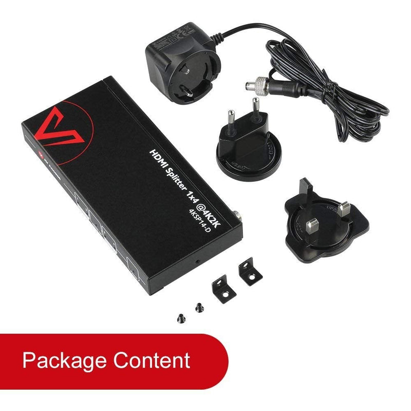 HDMI Splitter 1 in 4 Out 4K 1080p 3D, PCM7.1, Dolby TrueHD, DTS-HD Master Audio, Auto EDID, Threaded Power Supply, with Built-in ESD Protection (One Input Four Outputï¼‰ 1 in 4 Out 4K@30hz