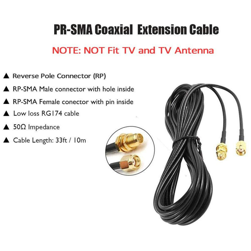 2Pack 33ft WiFi Antenna Extension Cable RP-SMA Male to Female Connector for Wireless LAN Router Bridge Wireless Network Card Security IP Camera 33ft-Pack of 2