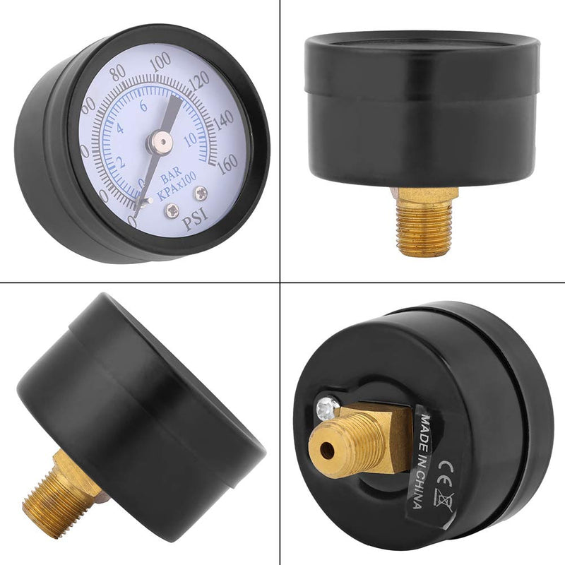 Manometer, 1/8" NTP Pressure Gauge Mini Pressure Gauge for Fuel Air Oil Water 0-160 psi / 0-10 bar 1/8 inch NPT thread