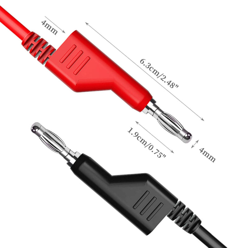 Cleqee 2PCS Multimeter Banana Plug Test Leads, Stackable 4mm Banana to Banana Plug Cable, Soft Electrical Test Cable 1m/3.3ft Wire, 1000V 15A Red Black Stackable Banana Plug Test Leads x2