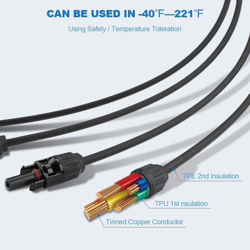 BougeRV Solar Y Branch Connectors Extra Long Solar Panel Parallel Connectors 1 to 4 Solar Cable Wire Plug Tool Kit (M/FFFF and F/MMMM) 1 Pair M/FFFF and F/MMMM