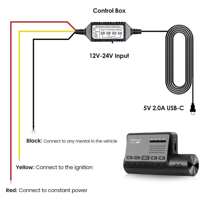 VIOFO HK3-C Acc Hardwire Kit, 13ft USB-C Hard Wire Kit for A139 Dash Cam, Low Voltage Protection