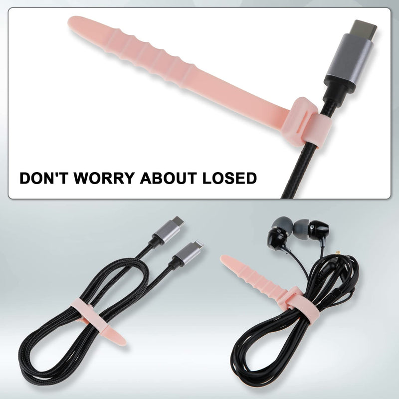 Neepanda 12 Pack Reusable Cable Zip Ties, 4.5 Inch Elastic Silicone Cord Organizer Straps for Bundling and Organizing Phone Charging, Cable Wire, Headphones, Management Home Office Table (Pink) Pink