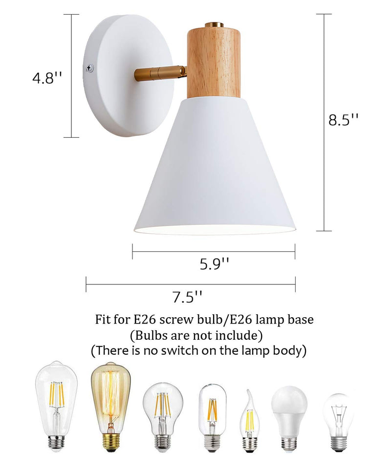 Wall Sconces Lighting Fixture,White Adjustable Bedside Wall lamp for Industrial Bedroom, Bathroom Sink Lighting for Bedroom Hallway Living Room 1 Pack White No Switch