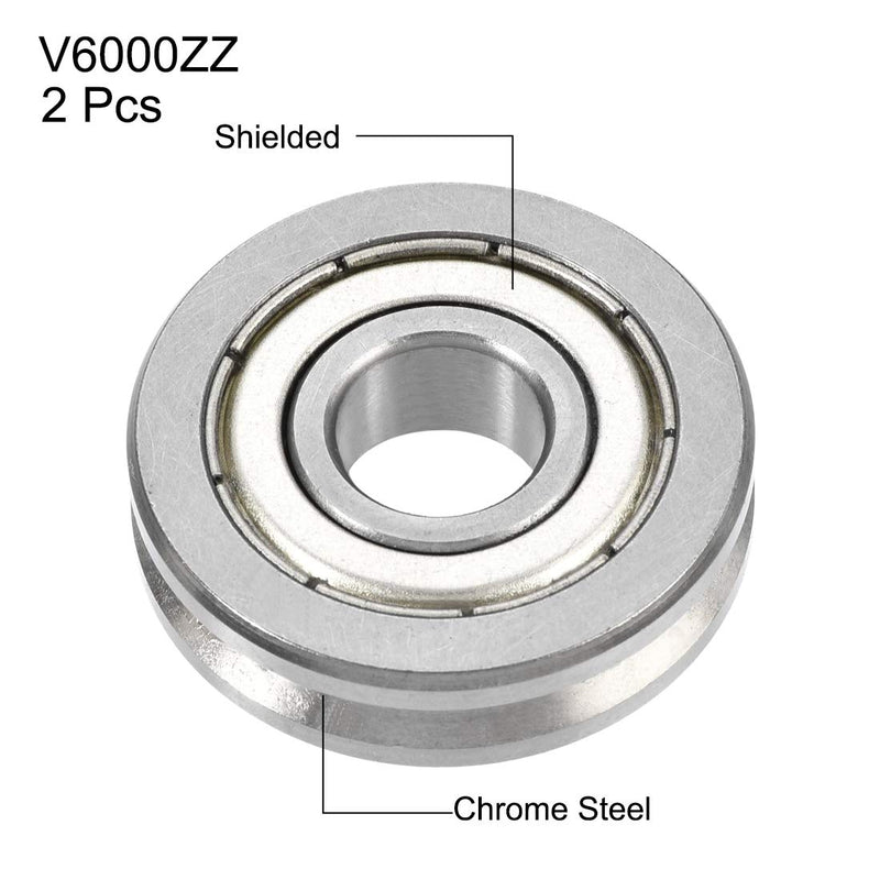uxcell V6000ZZ V-Groove Shaped Bearing 10x30x8mm Double Metal Shielded Chrome Steel Roller Guide Bearing 2pcs