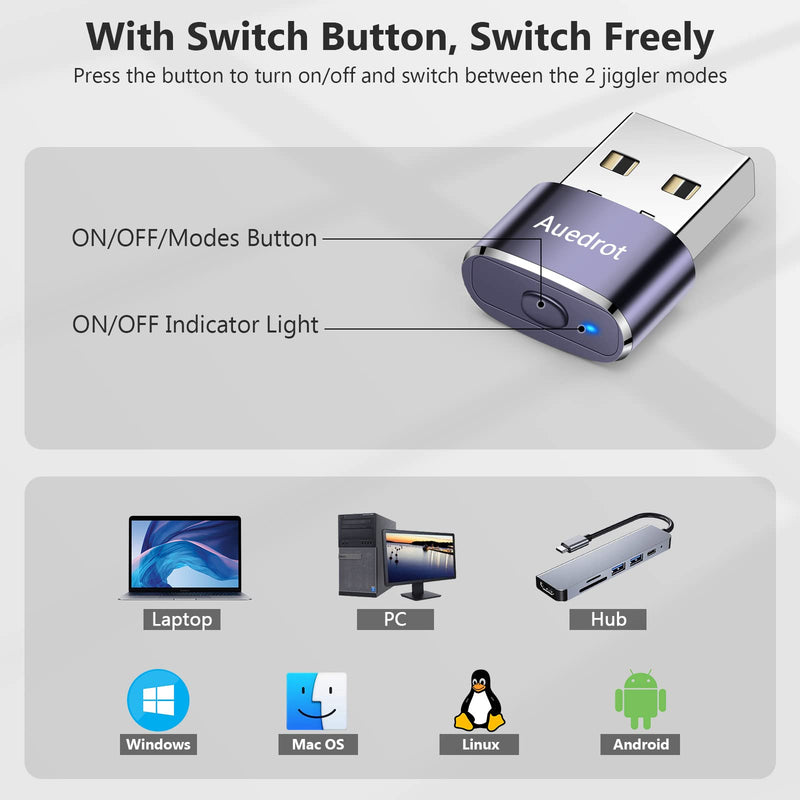 Mouse Jiggler Undetectable Metal USB Mouse Mover with Switch Button, Automatic Mini Mouse Shaker with 2 Jiggle Modes, Mouse Simulator, Driver-Free, Plug & Play, Keep Computer/Laptop Awake, Purple 1 PCS