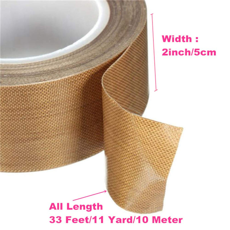 PTFE Coated Fiberglass Telfon Tape,high Temperature Tape,Drying Mechanical Conveyor Belt, Welding Sealing Tape,Teflon Tape for Vacuum Sealer Machine(Brown, 50mm x 11yards(33feet) x 0.18mm) 2inch x 33 feet,Brown