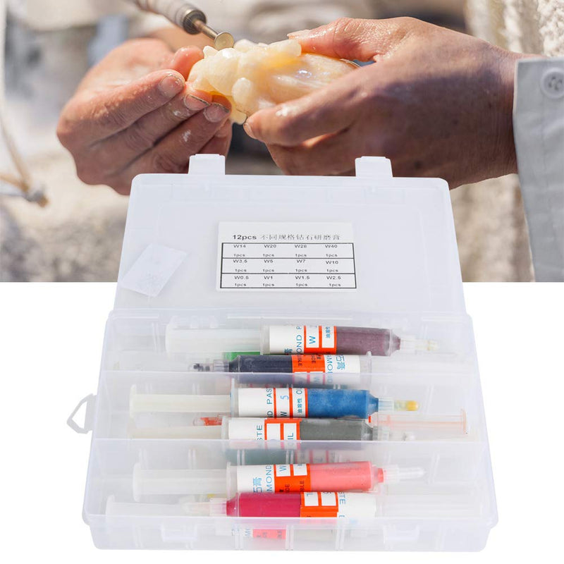 Fafeicy 12Pcs Polishing Compound Paste, Diamond Lapping Paste, for Final Polishing Jewelry and Metal, with Storage Box, Polishing Agent