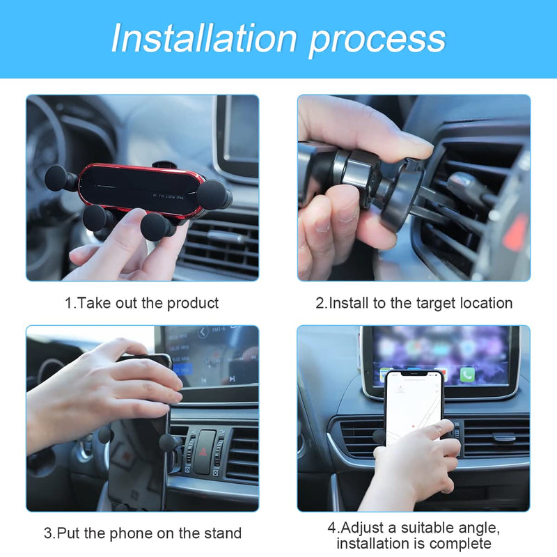 Phone Holder Mount for Car, Adjustable Durable Gravity Phone Holder for Air Vent with Clip, Compatible with 4-7" Mobile Phones, Devices, Fit for Most Cars, Car Accessories (Red) Red