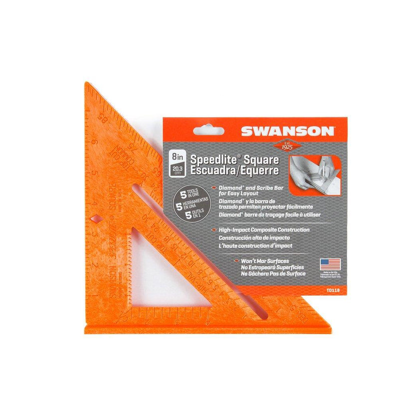 Swanson Tool Co T0118 Composite Speedlite Square Layout Tool, Orange, made of High Impact Polystyrene