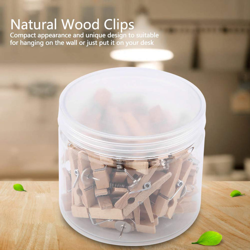 50pcs Push Pin Clip with Wooden Clips Pushpins Tacks Thumbtacks Wood Clothespins Craft Pegs Clips for Cork Boards Notes Photos