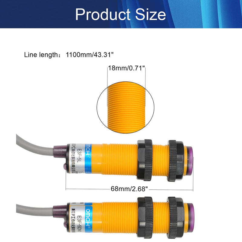 Photoelectric Sensors Through-Beam Detection Photoelectric Sensor Switch 200MA Detection Distance 5M 3/2 Wires E3F-5L+E3F-5DN1 2pcs, (Bettomshin)