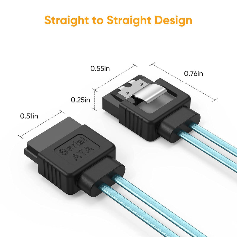 CableCreation SATA III Cable, [5-Pack] 18-inch SATA III 6.0 Gbps 7pin Female Straight to Straight Angle Female Data Cable with Locking Latch, 1.5 FT Blue 1.5FT[5-Pack] Straight-Straight