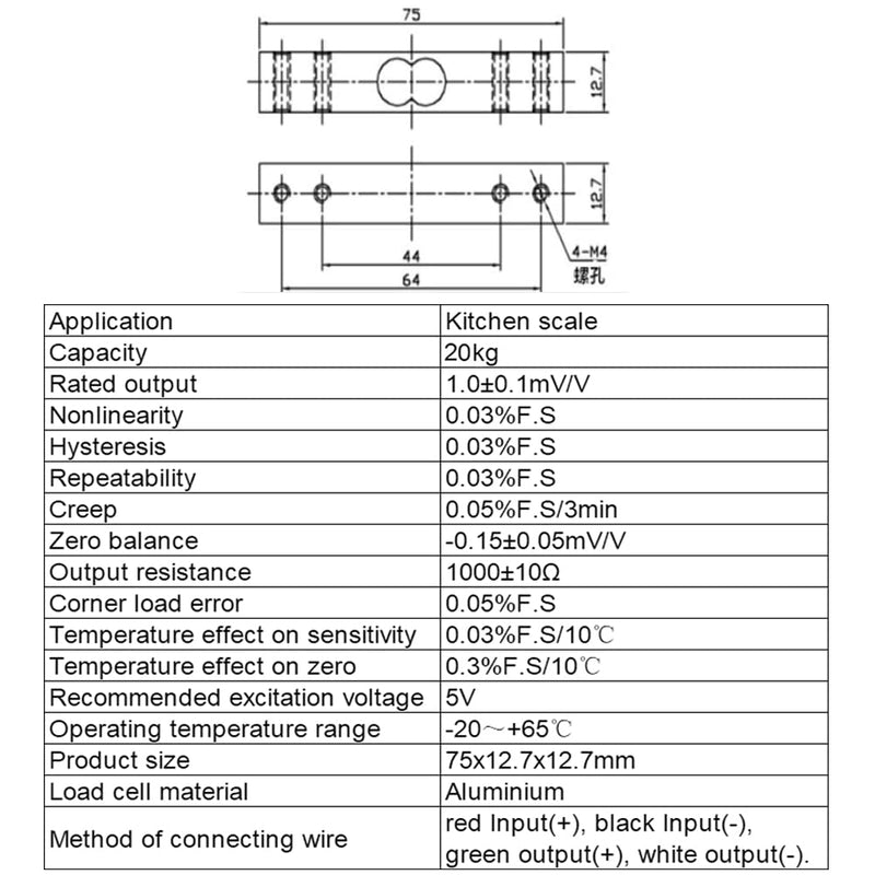 4 Sets Digital Load Cell Weight Sensor + HX711 ADC Module Weighing Sensor for Arduino DIY Portable Electronic Kitchen Scale Kit (20kg) 20kg