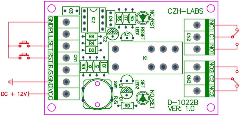 ELECTRONICS-SALON Panel Mount Momentary-Switch/Pulse-Signal Control Latching DPDT Relay Module,12V