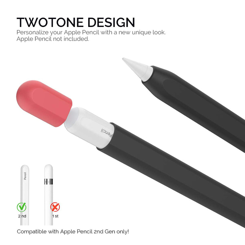 AHASTYLE Duotone Case Cover Silicone Sleeve Skin Compatible with Apple Pencil 2nd Generation, iPad Pro 11 12.9 inch 2018(Black, Red) Black, Red