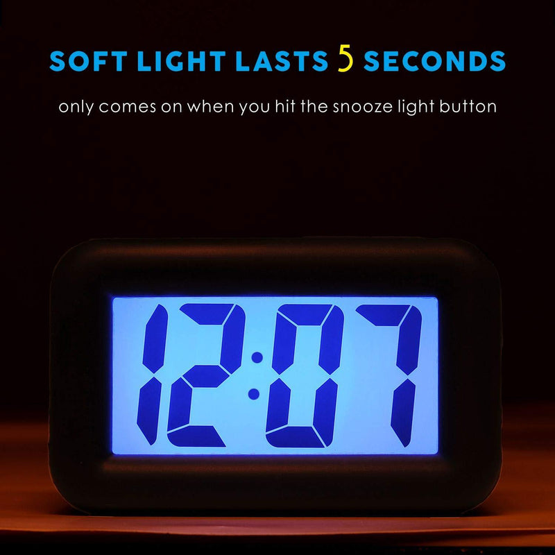Plumeet Digital Clock - Kids Alarm Clocks with Snooze and Backlight - Simple Travel Clocks Large LCD Display - Ascending Sound and Handheld Sized - Good for Kids (Black) Black