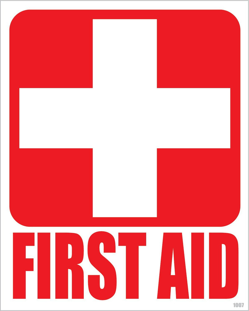 (4) First Aid Kit Sticker Sign Self Adhesive Decal 5"x4" for Car, Office or Business Emergency First Aid Kit Sign