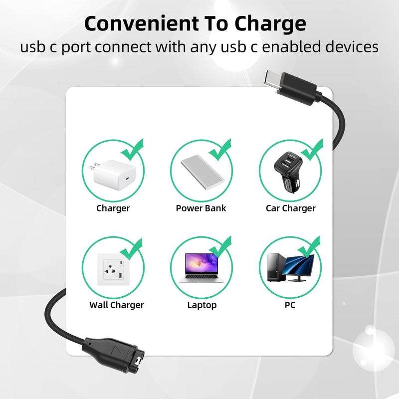 USB C Charger Compatible with Garmin Watch Charger, 2 Pack Data Sync Charging Cable for Garmin Fenix 7 7S 7X 6 6S 6X 5 5S 5X, Forerunner 945 245 45, Vivoactive 3 4 4s, Venu 2 2s, Instinct-3.3FT/1M