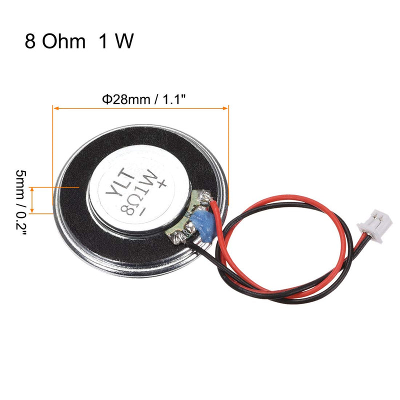 uxcell 1W 8 Ohm DIY Magnetic Speaker 28mm Round Shape Replacement Loudspeaker with PH2.0/1.25mm-2P Terminal Line for Electronic
