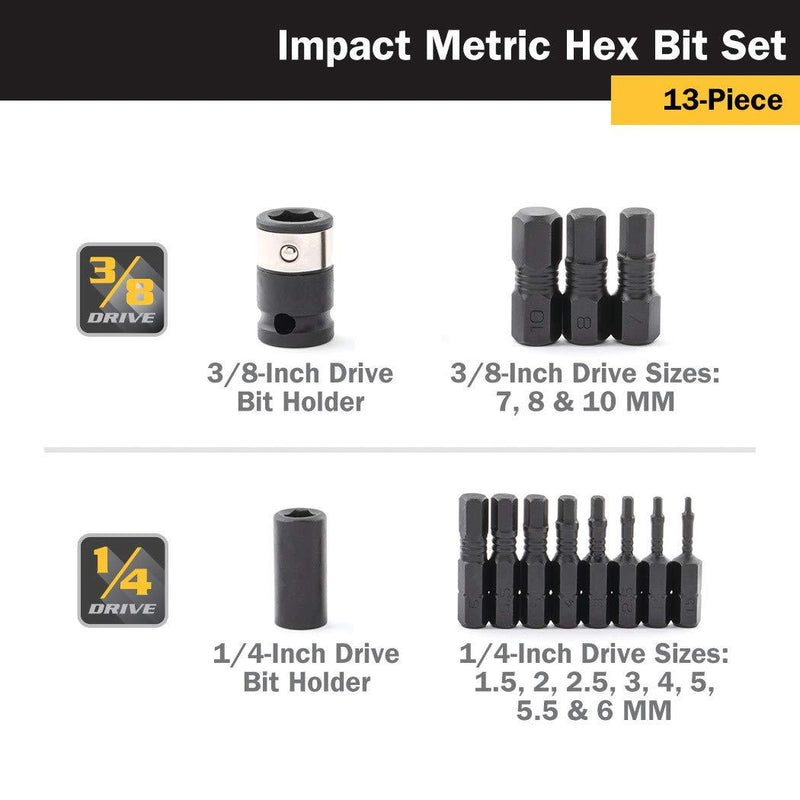 Titan 16038 13-Piece Metric Impact Grade Hex Bit Set