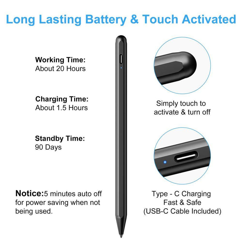 Stylus Pen for iPad with Palm Rejection, FOJOJO Active Pencil Compatible with (2018-2020) Apple iPad 8th/7th/6th Gen, iPad Air 4th/3rd Gen, iPad Pro 11 & 12.9 inch, iPad Mini 5th Gen Black