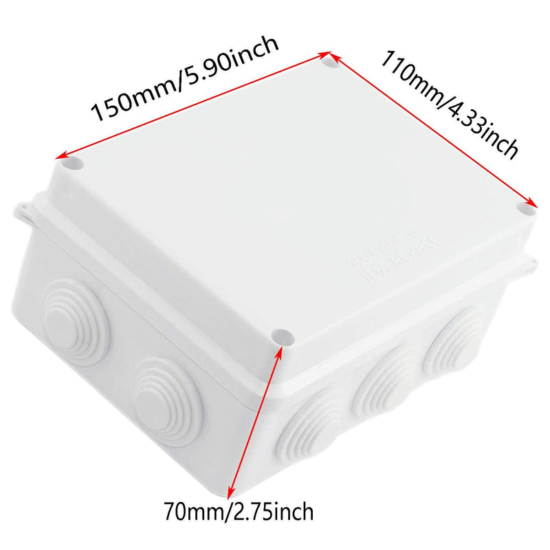 RuiLing 1-Pack Ivory White Plastic Waterproof Junction Box DIY Outdoor Electrical Connection box Cable Branch box Power Distribution Box 150x110x70mm (5.9x4.3x2.8 Inch) 5.9x4.3x2.8-10Hole