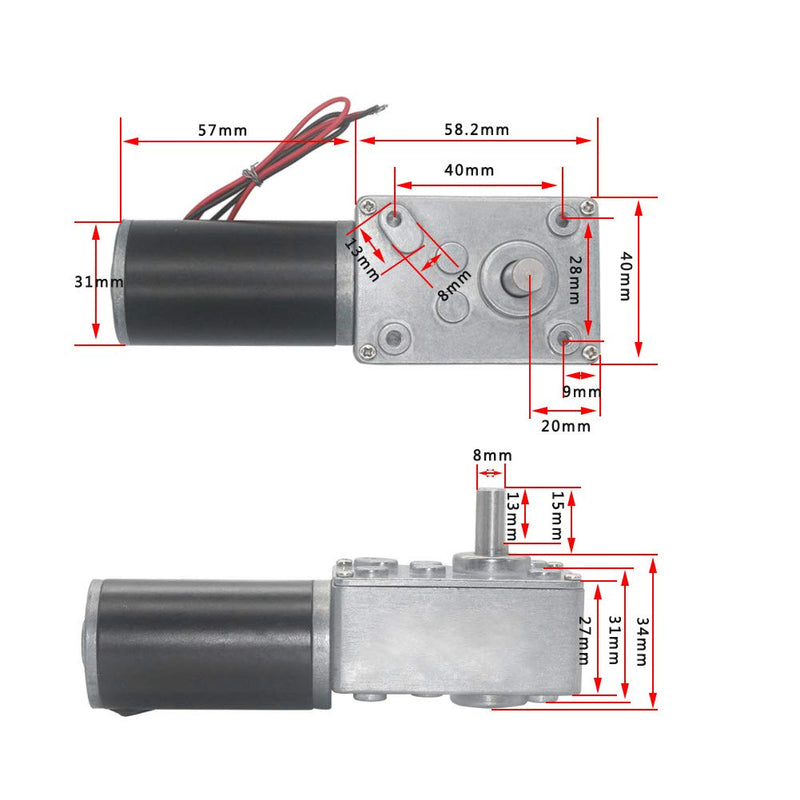 DC 12V Gear Motor High Torsion Speed Reduce Electric Gear Motor Switchable Worm Gear Motor 8mm Shaft(12V 30RPM) 12V 30RPM