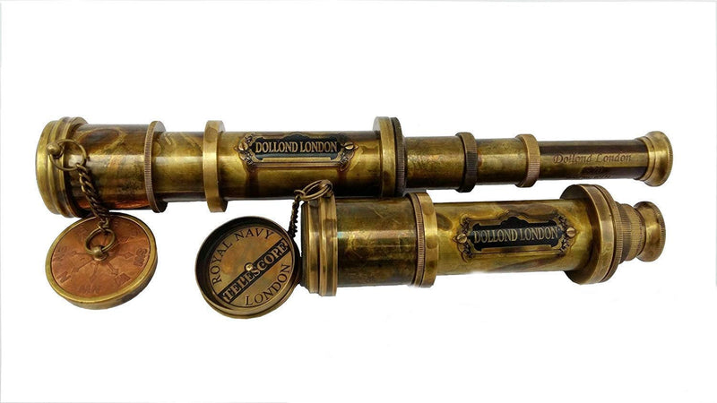 Antique Brass Pirate Telescope camping accessories Kid's Telescope Glass Optic Marine Sailor's Spyglass, 18 inch Brass Made w High Resolution Magnification Monocular w Brown Leather Case Nautical Gift