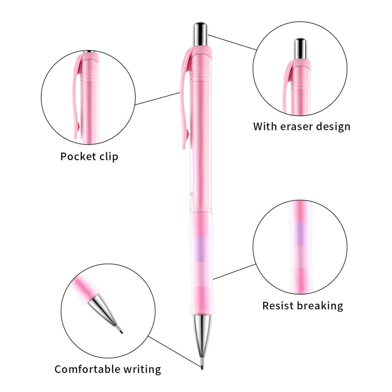 Mechanical Pencil Set Assorted 12 Pieces Mechanical Pencils, 4 Tubes of Pencil 0.9 mm Refills, 2 Pieces Erasers with Clear Plastic Bottle (Set 1)