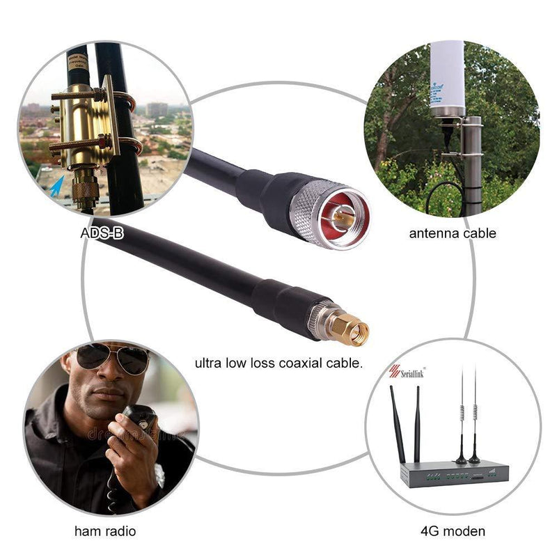 N Male to SMA Male Coax Cable 1ft, 50 Ohm Ultra Low Loss Extension Cable for ADS-B/4G/5G LTE/Ham/GPS/Radio/Moden by XRDS-RF (Not for TV)