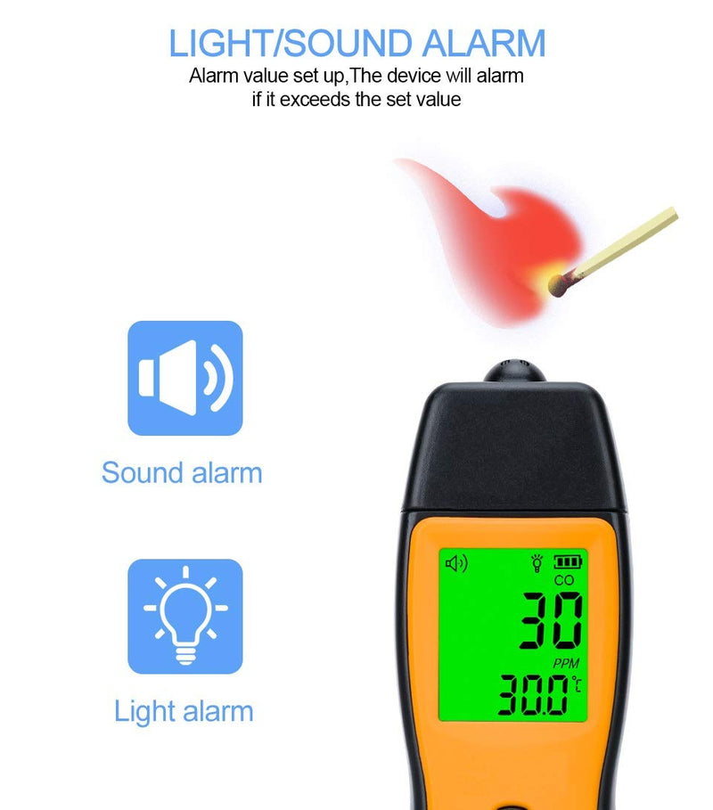 Handheld Carbon Monoxide Meter, Portable CO Gas Detector, Gas Tester with 0～1000ppm Range, 1PPM Resolution(Battery NOT Included)