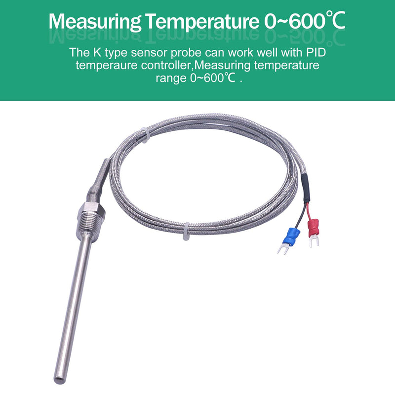 Twidec/2M NPT 1/4"inch (6X100MM) Pipe Thread Temperature Sensor Probe Two Wire Temperature Controller (0~600℃) 304 Stainless Steel K Type Thermocouple MT-205-1/4 1/4" 6x100mm