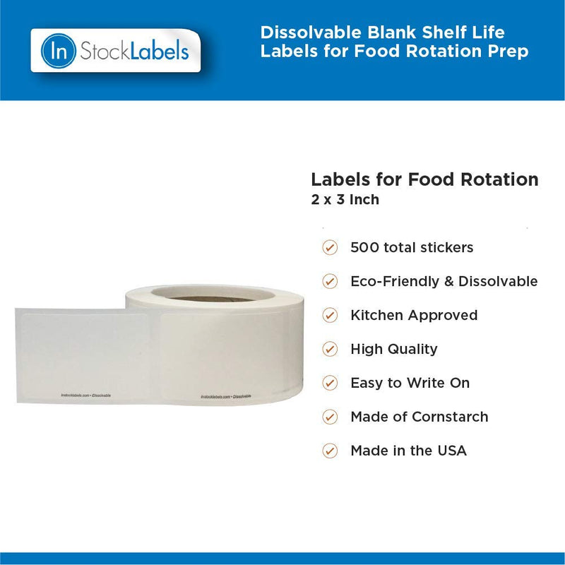 InStockLabels Dissolvable Blank Labels for Food Storage, 2" x 3", Pack of 500