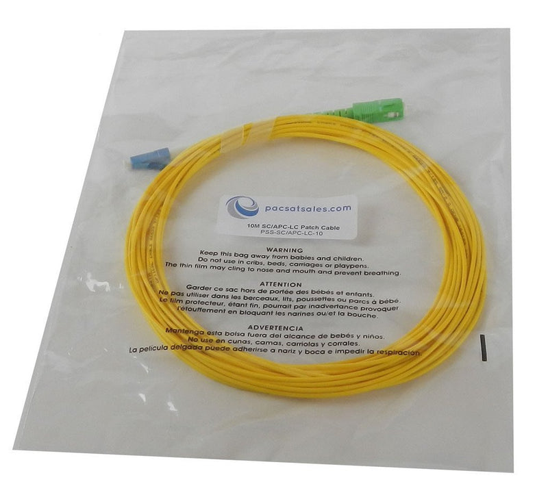 PacSatSales - Fiber Optic Patch Cable - Single Mode - SIMPLEX - OS1-9/125um (10M, SC/APC to LC) 10M