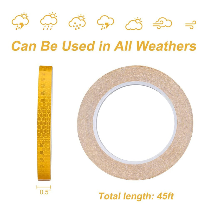 YXSF Reflective Safety Tape,1/2 Inch×45 Feet Yellow Reflective Strips,high Viscosity Waterproof Reflective Tape for Bikes Cars Ships Motorcycles Raincoat. 1/2 IN*45FT