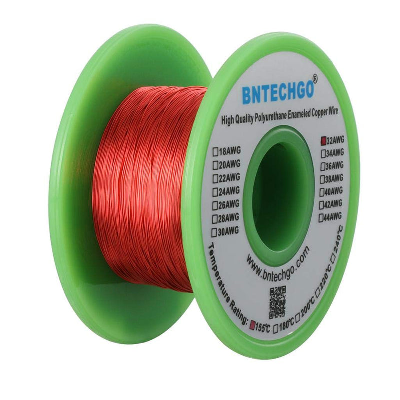 BNTECHGO 32 AWG Magnet Wire - Enameled Copper Wire - Enameled Magnet Winding Wire - 4 oz - 0.0078" Diameter 1 Spool Coil Red Temperature Rating 155℃ Widely Used for Transformers Inductors 32 gauge enameled magnet wire 4 oz red 4 oz
