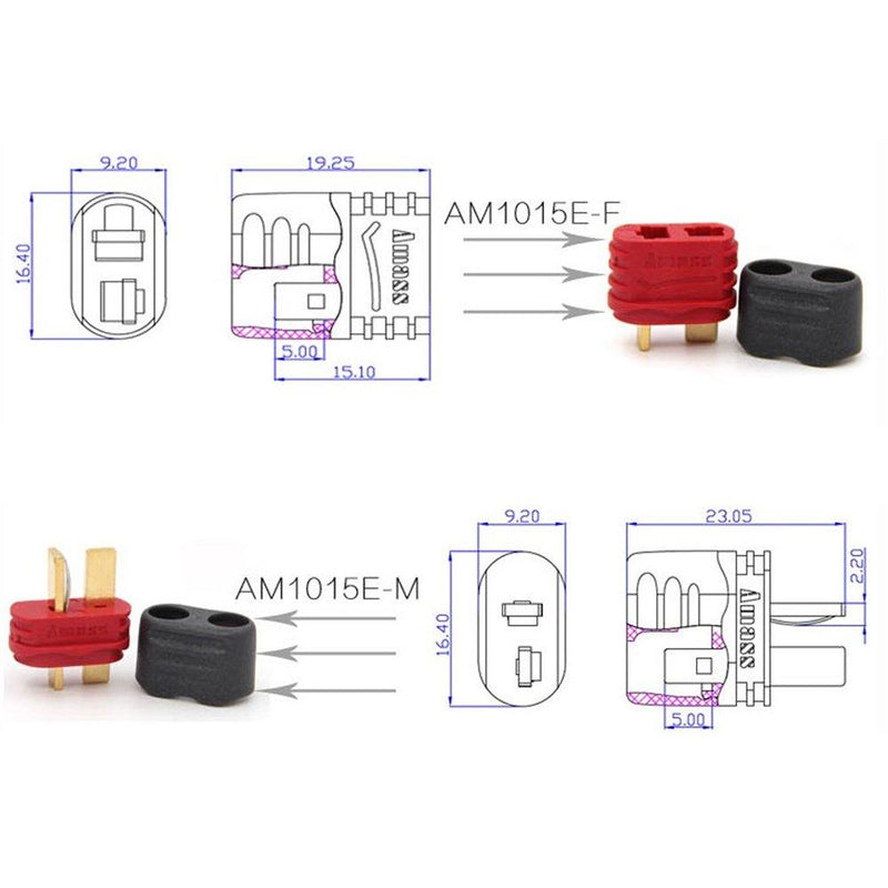 4 LEAF Updated T Plug Connectors Sheath Dean Style Power Plug for RC Battery ESC Motor Controller (5 Pais Male 5 Pairs Female)