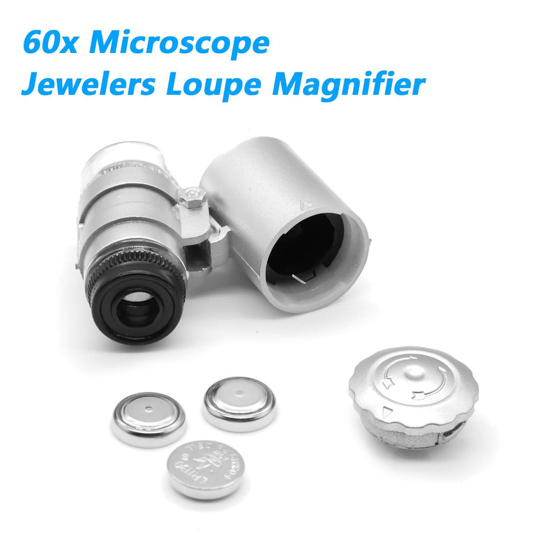 APKLVSR Mini 60X LED Microscope, 60x Mini Pocket Microscope, Mini Microscope, Pocket Microscope Magnifying Glass Microscope for Jeweler Adjustable Magnifying Glass with UV Light